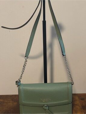 kate spade mint green pebbled leather crossbody with silver chain
